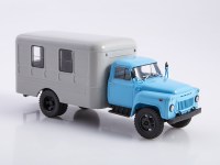 Масштабная модель 1:43 Фургон-автомагазин ЛуАЗ-37031 (52) на шасси автомобиля 4х2 Горький-52, голубой, серый, Автоистория (АИСТ)