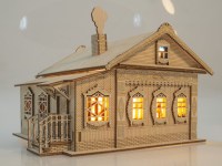 Сборная деревянная модель 1:43 Сельский дом, с подсветкой (Baumi)