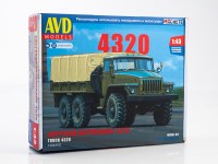 Сборная модель 1:43 Полноприводный бортовой грузовик с тентом из Миасса 6х6 -4320, ранний, двиг. -740 (AVD Models)