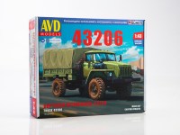 Сборная модель 1:43 Полноприводный бортовой грузовик с тентом из Миасса 4х4 -43206, ранний, двиг. -740 (AVD Models)