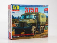 Сборная модель 1:43 Полноприводный бортовой грузовик с металлической кабиной, с тентом из Миасса -375Д (AVD Models)