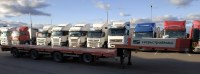 Сборная модель 1:43 Низкорамный раздвижной четырехосный полуприцеп ТСП-99394E-L35, база 2510 + 2510 + 2510 мм для современных тягачей (Клен)