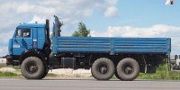 Сборная модель 1:43 Бортовая платформа односторонняя для трехосных грузовиков Камский-43118, -53215, двухосного прицепа -8332 (Клен)