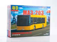 Сборная модель 1:43 Современный городской трехдверный автобус МАЗ-203, перевыпуск 2022 г., (AVD Models)