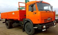 КамАЗ-43253 с бортовой платформой позднего образца (Борта 5 ребер, 730 мм), оранжевый.