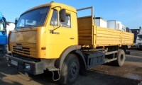 КамАЗ-43253 с бортовой платформой позднего образца (Борта 5 ребер, 730 мм), желтый.