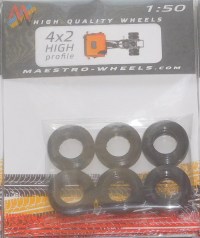 Комплект шин (покрышек) 1:50 Michelin X-Line/Continental Conti Hybrid с высоким профилем, для масштабных моделей грузовиков 4х2 (Маэстро Моделс)