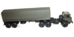 Коллекционная масштабная модель 1:43 КамАЗ-4410 с вездеходным полуприцепом, тент, хаки (конверсия)