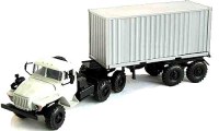 Коллекционная масштабная модель 1:43 Урал-44202 с контейнеровозом 9985, светло-серый (Элекон)