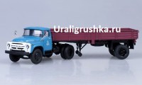 Коллекционная масштабная модель 1:43 ЗиЛ-130В1, голубой с полуприцепом ОдАЗ-885 бордовый (SSM)