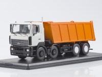 Коллекционная масштабная модель 1:43 Самосвал 8х4 МАЗ-6516 белый, оранжевый (SSM)