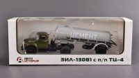 Масштабная модель 1:43 Автопоезд ЗиЛ-130В1, хаки с полуприцепом ТЦ-4, серый (АИСТ)