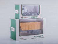 Коллекционная масштабная модель 1:43 МАЗ-6422 белый с щеповозом МАЗ-9506-30 (Автоистория)