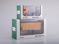 Коллекционная масштабная модель 1:43 МАЗ-6422 желтый с щеповозом МАЗ-9506-30 (Автоистория)