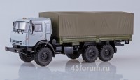 Масштабная модель 1:43 Бортовой автомобиль 6х6 КамАЗ-53501 с тентом, хаки, серый, Автоистория (АИСТ), дилерская модель ПАО КАМАЗ