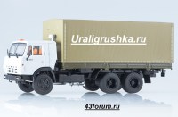 Коллекционная масштабная модель 1:43 Бортовой автомобиль КАМАЗ-53212 поздний, с тентом, белая кабина (АИСТ)