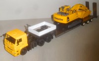 Сборная модель 1:43 Трехосный низкорамный трал Политранс ТСП-94183 для тяжелых дорожных тягачей (Клен)