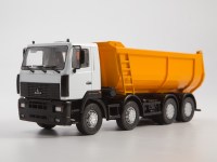 Масштабная модель 1:43 Самосвал 8х4 МАЗ-6516, рестайлинг, кузов "полутруба", серый, оранжевый (Автоистория (АИСТ)