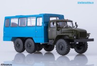 Коллекционная масштабная модель 1:43 Вахтовый автобус 6х6  НефАЗ-42112 на шасси Миасского грузовика -4320, хаки, синий (Автоистория)