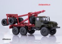 Коллекционная масштабная модель 1:43 Лесовоз 6х6 из Миасса -43204-10 с двухосным прицепом-роспуском и самопогрузкой (Автоистория)