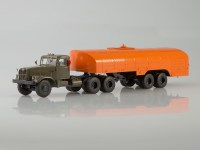 Масштабная модель 1:43 Седельный тягач 6х4 КрАЗ-258Б1, хаки с полуприцепом-цистерной ТЗ-22, оранжевый, Автоистория (АИСТ) 
