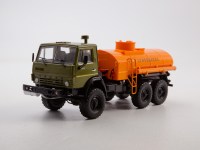 Масштабная модель 1:43 Автоцистерна 6х6 АЦ-7-4310 на шасси КамАЗ-4310, хаки, оранжевый, Автоистория (АИСТ), дилерская модель ПАО КАМАЗ
