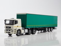 Масштабная модель 1:43 Седельный тягач 6х4 КамАЗ-65206, белый, со шторным полуприцепом НефАЗ-93341, зеленый, Автоистория (АИСТ) для ПАО КАМАЗ
