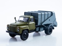 Масштабная модель 1:43 Бункерный мусоровоз 53М, хаки, серый, на шасси автомобиля 4х2 Горький-53, Автоистория (АИСТ)