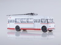 Масштабная модель 1:43 Послевоенный троллейбус КТБ-4, белый,  с красными полосами (Советский Автобус (СОВА)