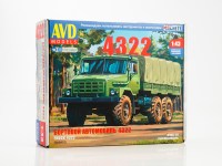 Сборная модель 1:43 Полноприводный бортовой грузовик с тентом из Миасса 6х6 -4322 (-43223) (AVD Models)