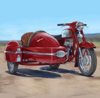 Масштабная модель 1:24 Чешский мотоцикл Jawa с коляской с журналом №71 "Наши Мотоциклы" (MODIMIO Collections)