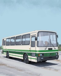 Масштабная модель 1:43 Двухдверный автобус ЛАЗ-4207 с журналом №72, белый, зеленый (Наши Автобусы. Modimio)