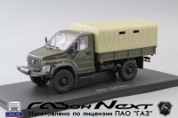 Коллекционная масштабная модель 1:43 Бортовой автомобиль 4х4 ГАЗон Некст Садко C41A21 с тентом, хаки (Наш Автопром)