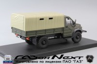 Коллекционная масштабная модель 1:43 Бортовой автомобиль 4х4 ГАЗон Некст Садко C41A21 с тентом, хаки (Наш Автопром)