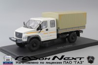 Коллекционная масштабная модель 1:43 Бортовой автомобиль 4х4 ГАЗон Некст Садко C42A33 с тентом (Наш Автопром)