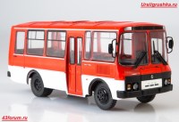 Коллекционная масштабная модель 1:43 Автобус ПАЗ-3205 красно-белый с журналом №2 (Наши Автобусы. Modimio)