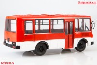 Коллекционная масштабная модель 1:43 Автобус ПАЗ-3205 красно-белый с журналом №2 (Наши Автобусы. Modimio)
