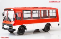 Коллекционная масштабная модель 1:43 Автобус ПАЗ-3205 красно-белый с журналом №2 (Наши Автобусы. Modimio)