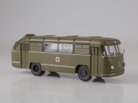 Масштабная модель 1:43 Санитарный автобус ЛАЗ-695Б защитный с журналом №1 (Наши Автобусы. Спецвыпуск. Modimio)
