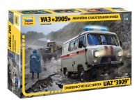 Пластиковый комплект для самостоятельной сборки 1:43 Автомобиль 4х4 УАЗ-3909 Аварийно-спасательная служба (Звезда)